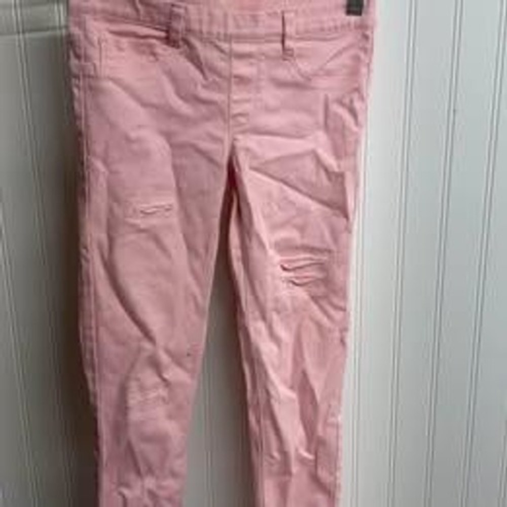 Pink Velvet Girls Distressed Jeggings Pink Ripped Pull On Pants Size 10